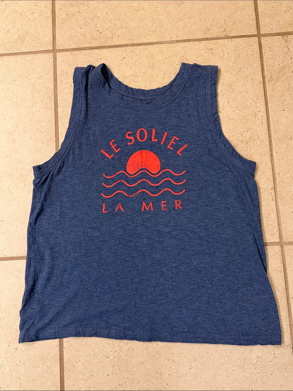 Loft Blue Tank Top with Red Sun Graphic